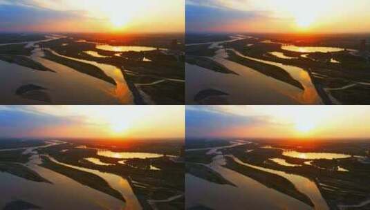 黄河落日-夕阳河面-黄河文明航拍高清在线视频素材下载