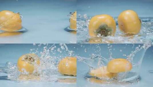 5K-柿子水中碰撞，柿子展示高清在线视频素材下载