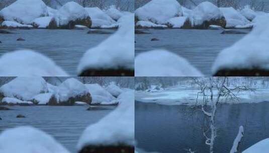 冬季河流雪花飘高清在线视频素材下载