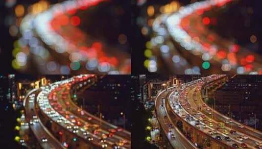 中国上海夜晚城市道路对焦由虚到实景观高清在线视频素材下载