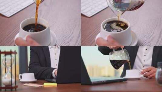 一个商务人士在办公室冲咖啡高清在线视频素材下载