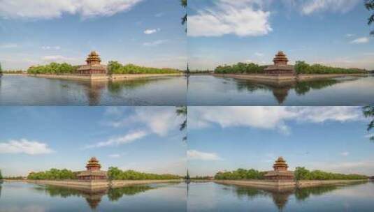 北京故宫角楼蓝天白云固定镜头延时高清在线视频素材下载