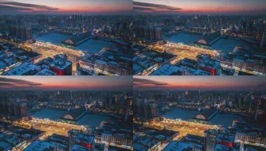 沈阳市沈阳站夜景冬季延时4K城市风景高清在线视频素材下载