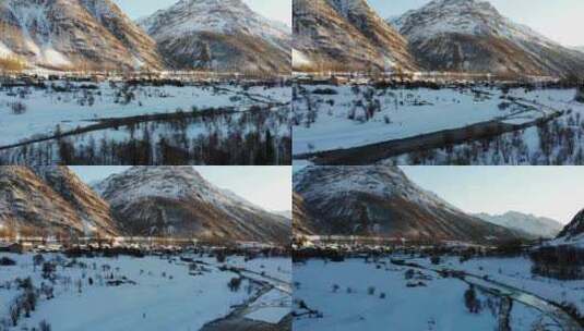 雪山山脚下的河流高清在线视频素材下载
