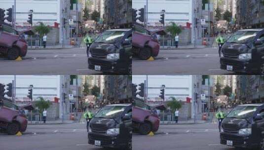 香港坚尼地城城西道交通事故现场高清在线视频素材下载