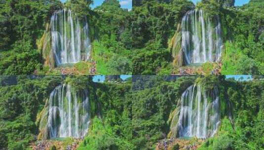 广西三叠岭瀑布彩虹大自然瀑布原生态风景高清在线视频素材下载