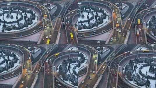 中国黑龙江哈尔滨公路大桥雪景航拍高清在线视频素材下载