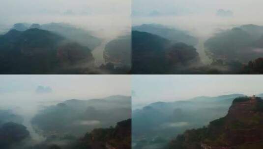 广东冬天雾霾丹霞山山水风光三高清在线视频素材下载