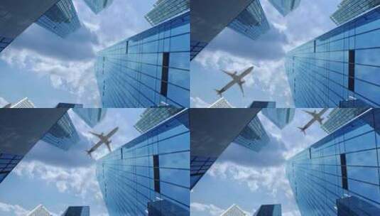 飞机从大楼穿过高清在线视频素材下载