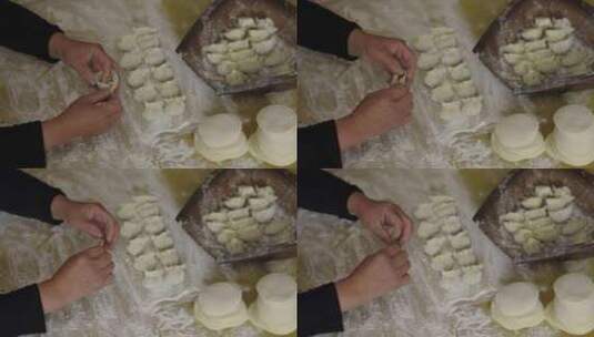 包饺子活肉馅切菜干皮高清在线视频素材下载