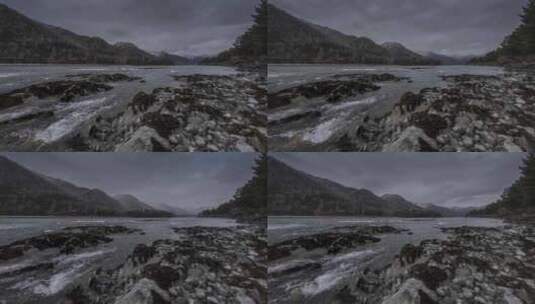 山林附近河流的延时摄影。巨大的岩石和快速高清在线视频素材下载
