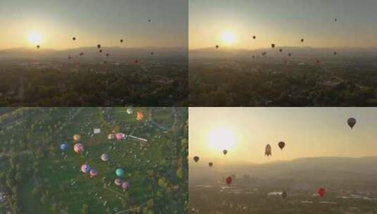 热气球飞行彩色热气球高清在线视频素材下载