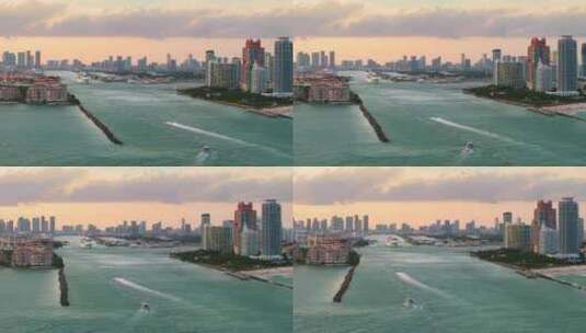 美国旅游目的地迈阿密天际线与远洋邮轮从港高清在线视频素材下载