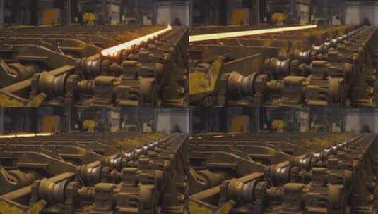 钢厂生产线上运输的红热管高清在线视频素材下载