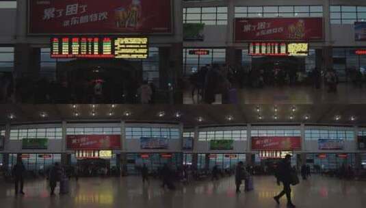 高铁站晚上屏幕变焦大全景进站高清在线视频素材下载