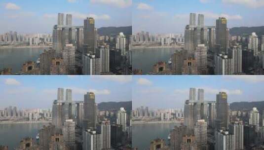 重庆来福士广场大楼朝天门航拍4K素材高清在线视频素材下载
