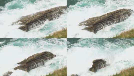 海浪拍打着海坝高清在线视频素材下载