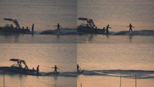 桨板冲浪练习海边玩耍4k视频素材高清在线视频素材下载