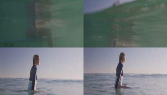 女人在冲浪板上站立高清在线视频素材下载