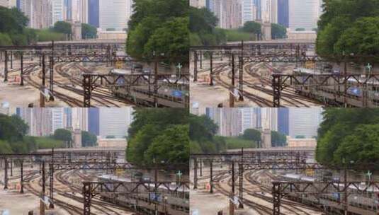 经过铁轨的芝加哥火车高清在线视频素材下载