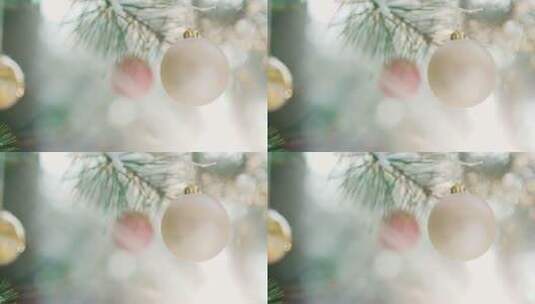 挂在松树上的圣诞球高清在线视频素材下载