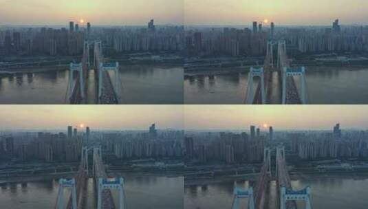 重庆鹅公岩大桥夕阳直飞航拍高清在线视频素材下载