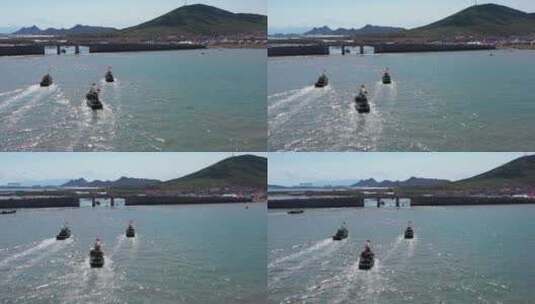 山东青岛渔船过桥航拍709高清在线视频素材下载