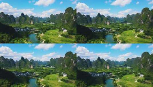 广西桂林山水十里画廊遇龙河美丽乡村高清在线视频素材下载