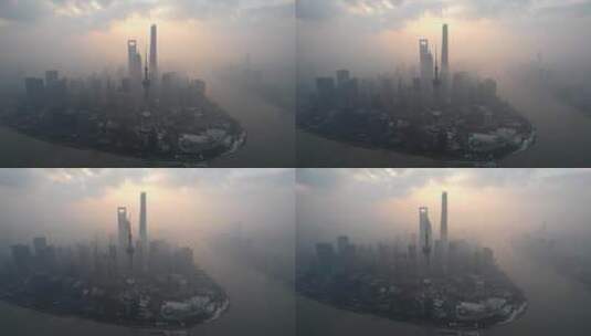 上海疫情北外滩朝阳航拍4K高清在线视频素材下载