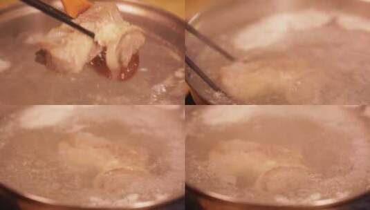 【镜头合集】清水煮牛腩肉焯水去血沫高清在线视频素材下载