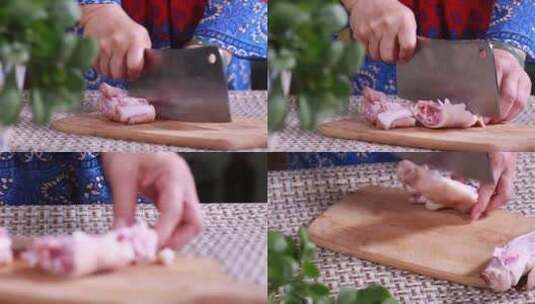 【镜头合集】菜刀剁猪蹄拆分猪蹄  (2)高清在线视频素材下载
