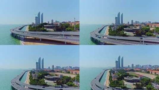 航拍演武大桥世茂海峡双子大厦高清在线视频素材下载