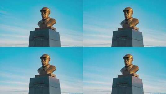 呼伦贝尔民族英雄王杰雕像延时高清在线视频素材下载