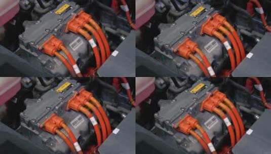 工厂电动汽车发动机的特写详细视图高清在线视频素材下载