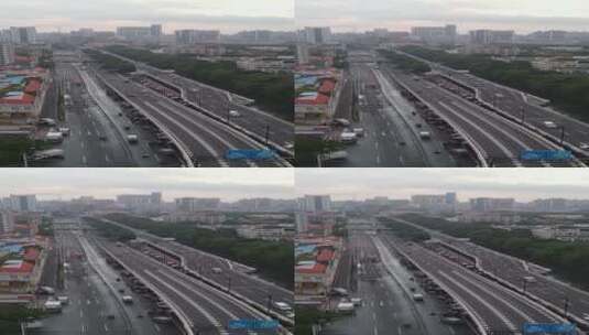 广州清晨道路交通航拍高清在线视频素材下载