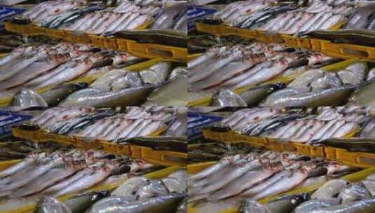 市场上冰盘上的鲜鱼高清在线视频素材下载