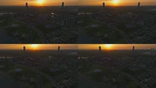 成都兴隆湖日落夕阳航拍新城风景高清在线视频素材下载