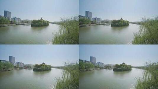 江苏盐城小洋河上的杨楼翠霭园林风景高清在线视频素材下载