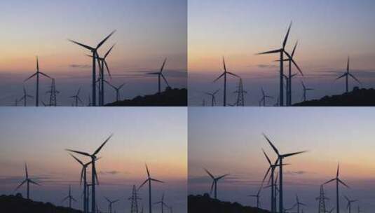 傍晚山上风力发电场高清在线视频素材下载