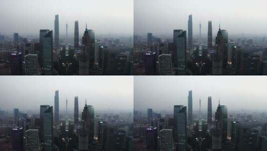广东省广州市珠江新城花城广场雾霾航拍高清在线视频素材下载