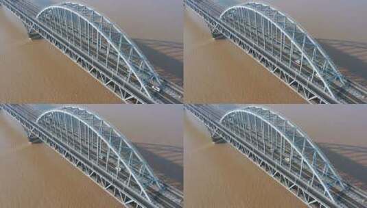 九江长江大桥拱桥航拍高清在线视频素材下载