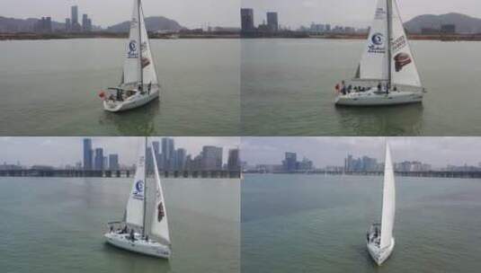前海宝安帆船赛高清在线视频素材下载