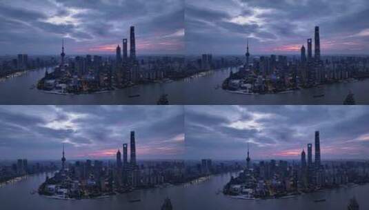 上海外滩陆家嘴清晨日出魔幻天台风天航拍高清在线视频素材下载