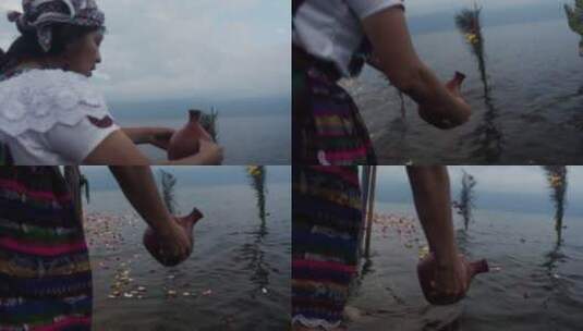 土著女人在海边祈祷高清在线视频素材下载