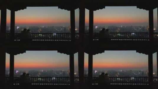 济南英雄山，观日落城市景观高清在线视频素材下载