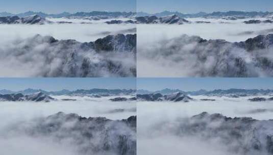 航拍四川美丽夹金山雪山云海冬季自然风光高清在线视频素材下载