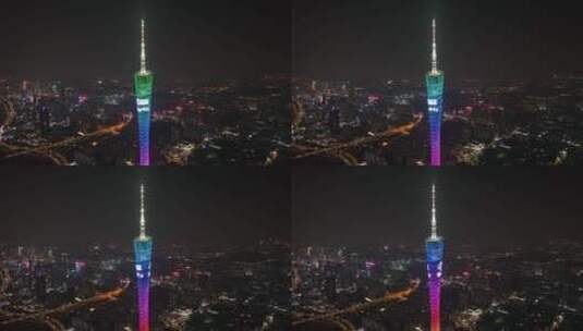 广州塔广州地标城市夜景航拍高清在线视频素材下载