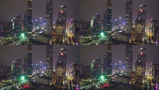 广州CBD夜景珠江新城航拍城市风光空镜高清在线视频素材下载