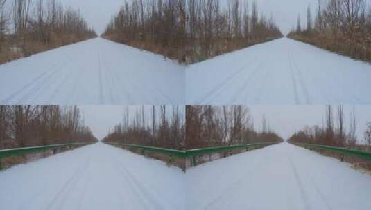 下雪天荒野道路行车记录高清在线视频素材下载