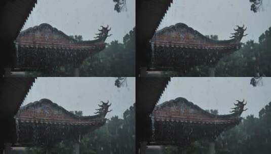 泉州开元寺屋檐雨景雨天雨滴宗教高清在线视频素材下载